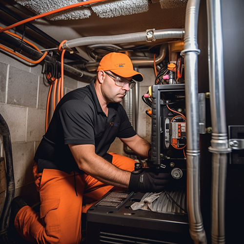 ose HVAC technician dressed in orange and black uniform inspect bfc97544 af71 4334 81b4 f94c03358518 copy 1