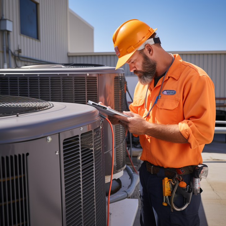 ose realistic photo of an HVAC technician in orange uniform ins 3bd8b107 ec6c 4abc a67e 45fd1a4a06a9